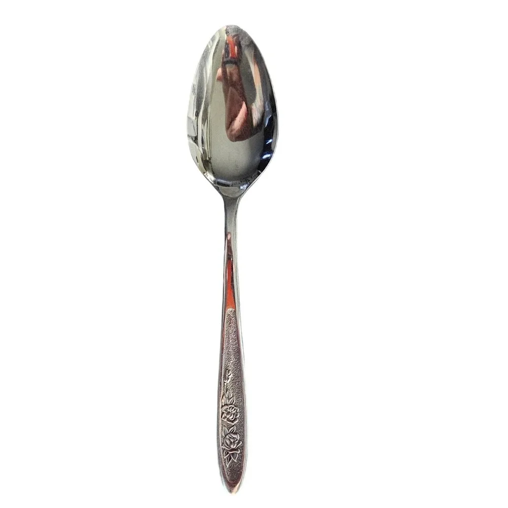 Ekco Eterna Country Garden Stainless Serving Spoon Japan Rose Floral Textured
